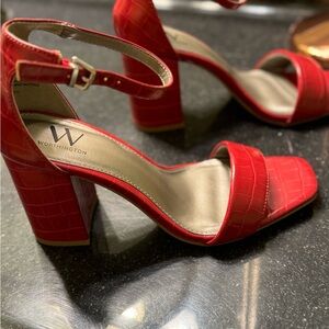 Worthington strappy red heels, worn once, size 8, like new, no scuffs, no box